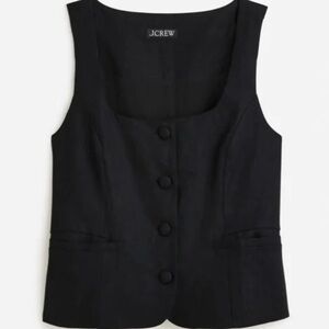 J. Crew Sleeveless Button-Down linen Blend Vest Blouse in Black size 8 - Women’s
